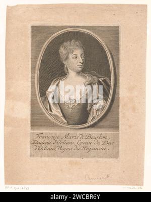 Portrait de Françoise Marie de Bourbon, Martin Berbigeroth, 1722 tirage Leipzig gravure sur papier personnages historiques - BB - femme Banque D'Images