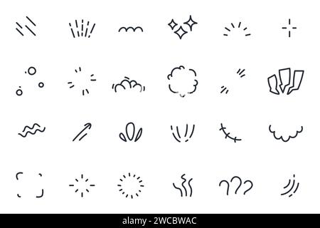 Expression comique du manga. Doodle anime Emotions de bande dessinée, drôles coups de doodle et exclamation dessinée à la main. Ensemble isolé de vecteur de dessin animé manga doodle illustration d'anime comique Illustration de Vecteur