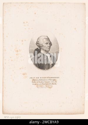 Portret van Jean le rond d'Alembert, Ambroise Tardieu, d'après Nicolas -René Jollain, 1798 - 1841 tirage Paris gravure sur papier de personnages historiques. érudit, philosophe Banque D'Images