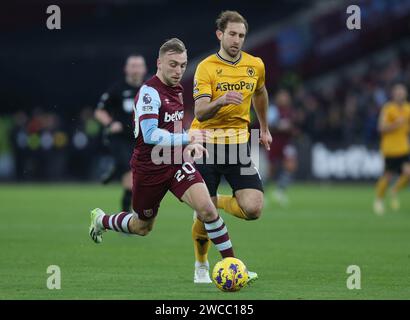 Jarrod Bowen de West Ham United. - West Ham United - Wolverhampton Wanderers, Premier League, London Stadium, Londres, Royaume-Uni - 17 décembre 2023. Usage éditorial uniquement - des restrictions DataCo s'appliquent. Banque D'Images