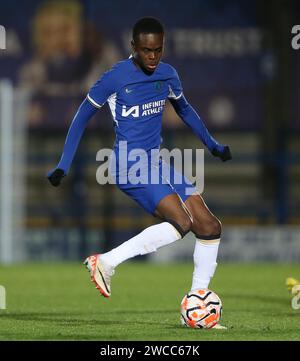 Tyrique George de Chelsea U21. - Chelsea U21 - Valencia U21, Premier League International Cup, phase de groupes, Groupe B, Kingsmeadow Stadium, Kingston upon Thames, Royaume-Uni - 9 janvier 2024. Banque D'Images