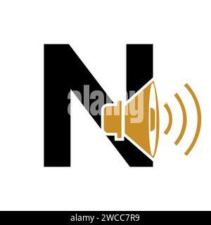 Logo musical sur lettre N, icône sonore. Icône de podcast, modèle de vecteur de symbole de diffusion Illustration de Vecteur