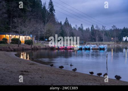 Le Boathouse et le lac de canotage, Center Parcs, Longleat Banque D'Images