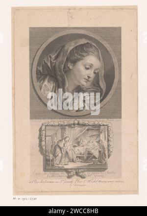 Tête d'une femme et d'une femme avec fille avec un homme sur son lit de mort, Jean Massard, Jean-Baptiste Louis Massard (attribution rejetée), d'après Jean-Baptiste Greuze, gravure sur papier Paris 1772 donnant l'aumône ; collection. lit de mort Banque D'Images