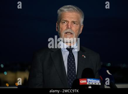 Jérusalem, Israël. 15 janvier 2024. Le président tchèque Petr Pavel prend la parole lors du point de presse lors de sa visite en Israël, Jérusalem, le 15 janvier 2024. Crédit : Michaela Rihova/CTK photo/Alamy Live News Banque D'Images