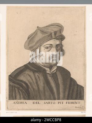Portret Van Andrea del Sarto, Jean Baron, 1641 - 1741 tirage France gravure sur papier portrait, autoportrait de peintre Banque D'Images