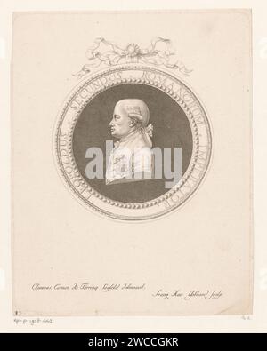 PortraT van Leopold II, Franz Xaver Gebhard, d'après Clemens Maria Anton Reichsgraf von Toerring -Seefeld, 1785 - 1792 papier imprimé personnages historiques. ornement  médaillon. emperor. poitrine, buste. ordre de chevalerie Banque D'Images