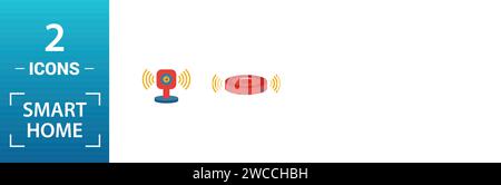 Smart Home icon set. Inclure des éléments créatifs assistant numérique, robot-aspirateur, contrôle vidéo, smart smart light, moyeu d'accueil des icônes. Peut être utilisé Illustration de Vecteur