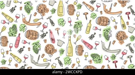 éléments de vin colorés dessinés à la main, doodle et icônes d'illustration vectorielle ensemble Illustration de Vecteur