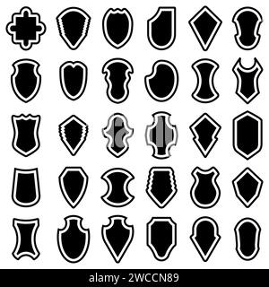 Emblème de protection de collection. Ensemble d'icône de bouclier héraldique noir. Illustration vectorielle. Illustration de Vecteur