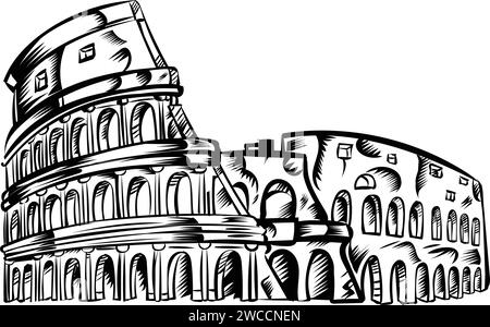 Icône de gribouillage dessinée à la main au Rome coliseum. illustration vectorielle Illustration de Vecteur