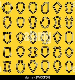 Ensemble d'icône de contour de bouclier héraldique noir. Illustration vectorielle. Emblème de contour de silhouette de protection de collection. Illustration de Vecteur