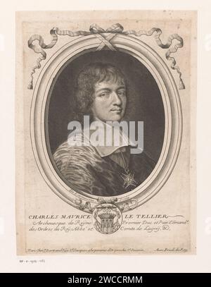 Portret van Charles -Maurice le Tellier, Nicolas de Larmessin (I), 1642 - 1678 print éditeur : ParisFrance papier gravure / gravure personnages historiques Banque D'Images