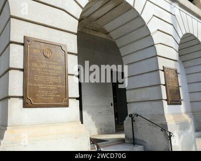 Plaque en laiton sur les marches de l'hôtel de ville de Savannah, Géorgie commémorant le John Randolph et le Savannah, navires maritimes historiques, bateaux, navires Banque D'Images