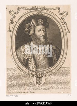 Portrait de Lodewijk IV, Nicolas de Larmessin (I), en ou après 1710 tirage numéroté en haut : 32. Editeur : ParisFrance gravure sur papier / gravure de personnes historiques. roi Banque D'Images