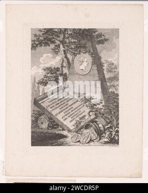 Mémorial Naald van Wenzel Anton von Kaunitz -Rietberg, Johann Ernst Mansfeld, 1749 - 1796 imprimer Mémorial avec médaillon et une plaque de pierre avec le nom de Wenzel Anton von Kaunitz-Rietberg. En outre, une phase et un pot avec des pièces de monnaie. gravure sur papier / gravure obélisque, aiguille. personnages historiques Banque D'Images