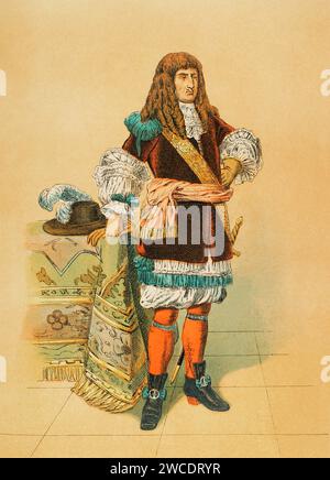 Louis XIV, connu comme 'le Roi Soleil' (1638-1715). Roi de France (1643-1715). Portrait. Chromolithographie. Historia Universal', de César Cantú. Volume VIII, 1881. Banque D'Images