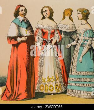 Histoire de France. 1600-1670. Le cardinal Mazarin (1602-1661) et les nobles. Chromolithographie. Historia Universal', de César Cantú. Volume VIII, 1881. Banque D'Images