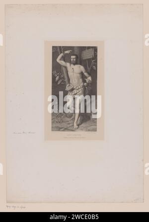 Saint Sebastiaan, Léopold Flameng, d'après Léonard de Vinci, 1861 papier imprimé. Gravure / gravure St. Sébastien, attaché à un arbre ou à un pilier, est percé de flèches Banque D'Images