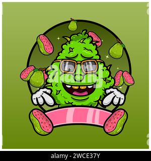 Saveur de fruit de goyave avec Weed Mascot Cartoon. Weed Design pour logo, étiquette et produit d'emballage. Vector et Illustration. Illustration de Vecteur