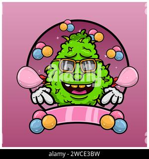 Saveur Bubble Gum avec Weed Mascot Cartoon. Weed Design pour logo, étiquette et produit d'emballage. Vector et Illustration. Illustration de Vecteur