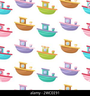 Motif sans couture pour enfants mignons avec des bateaux. Texture créative pour enfants pour tissu, emballage, textile, papier peint, vêtements. Illustration vectorielle Illustration de Vecteur