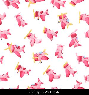 Motif sans couture pour enfants mignons avec des avions roses. Texture créative pour enfants pour tissu, emballage, textile, papier peint, vêtements. Illustration vectorielle Illustration de Vecteur