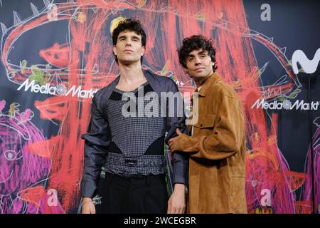 Madrid, Espagne. 15 janvier 2024. Los Javis, Javier Calvo y Javier AmbrossI assiste au concert de 'Stella Maris', le groupe musical qui joue dans la série 'la Mesias' au Calderon Tehatre le 15 janvier 2024 à Madrid, Espagne. (Photo Oscar Gonzalez/Sipa USA) (photo Oscar Gonzalez/Sipa USA) crédit : SIPA USA/Alamy Live News Banque D'Images