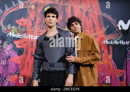 Madrid, Espagne. 15 janvier 2024. Los Javis, Javier Calvo y Javier AmbrossI assiste au concert de 'Stella Maris', le groupe musical qui joue dans la série 'la Mesias' au Calderon Tehatre le 15 janvier 2024 à Madrid, Espagne. (Photo Oscar Gonzalez/Sipa USA) (photo Oscar Gonzalez/Sipa USA) crédit : SIPA USA/Alamy Live News Banque D'Images