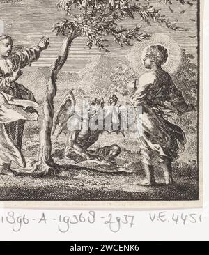 Christ et l'âme personnifiée dans une tempête, Jan Luyken, 1714 print Amsterdam paper graving Christ and the Soul Banque D'Images