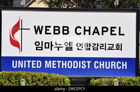 Gros plan du panneau de l'église méthodiste unie de la chapelle Webb Banque D'Images