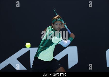 15 janvier 2024 : Melbourne, Victoria, Australie. Tournoi de tennis Open d'Australie, jour 2 : Lorenzo Musetti d'Italie Banque D'Images