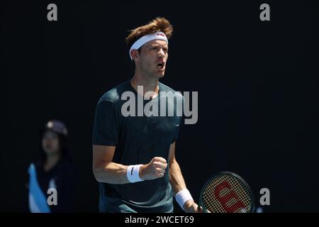 15 janvier 2024 : Melbourne, Victoria, Australie. Tournoi de tennis Open d'Australie, jour 2 : Nicolas Jarry du Chili Banque D'Images