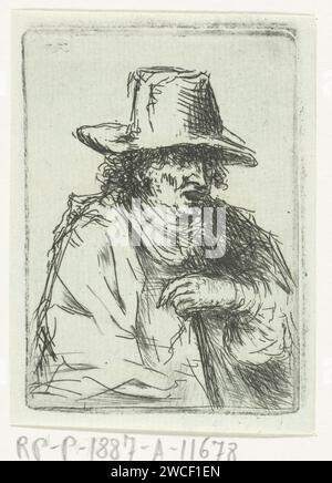 Homme avec chapeau haut de gamme et bâton, Jan Chalon, 1748 - 1795 imprimer un homme adulte avec chapeau. Buste vers la droite. Nord des pays-Bas (éventuellement) gravure sur papier / morphologie de la pointe sèche de l'expression humaine (+ mâle adulte (être humain)) Banque D'Images