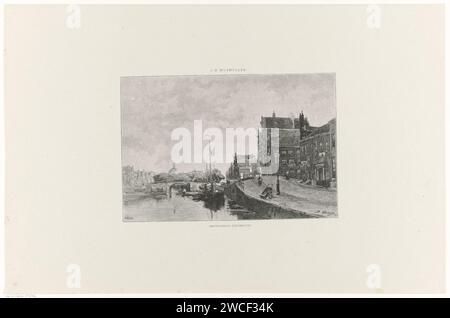 Amsterdamsch Stadsgevicht, Johannes Walter, d'après Jan Hillebrand Wijsmuller, 1849 - 1895 imprimer Paysage urbain sur un pont sur le Singel à Amsterdam. Laissé en arrière-plan l'église luthérienne ronde. Pont de papier des pays-Bas dans la ville à travers la rivière, canal, etc (+ City(-scape) avec chiffres, staffage) Singel. Round Lutheran Church Banque D'Images