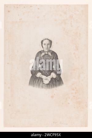 Portrait d'une femme inconnue, Jan Cornelis van Rossum, 1830 - 1904 Imprimer une vieille femme avec un mouchoir dans les mains. Personne historique anonyme du papier d'Amsterdam représentée Banque D'Images