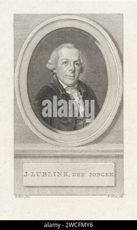 Portrait de l'écrivain Johannes Lublink de Jonge, Reinier Vinkeles (I), d'après Johann Friedrich August Tischbein, 1786 - 1809 estampe Amsterdam gravure sur papier Banque D'Images