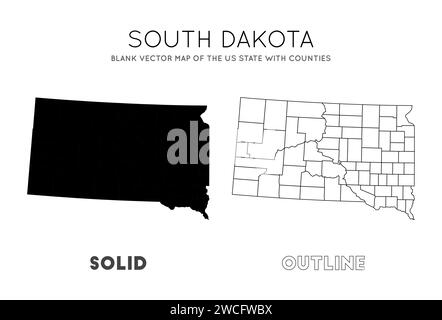 Carte du Dakota du Sud. Carte vectorielle vierge de l'État des États-Unis avec les comtés. Frontières du Dakota du Sud pour votre infographie. Illustration vectorielle. Illustration de Vecteur