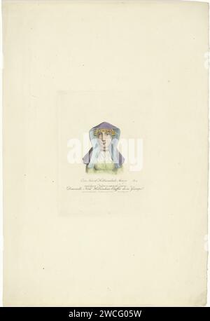 Buste d'une fille en costumes traditionnels A, Willem van Senus, d'après Hendrik Greeven, 1824 estampe Amsterdam papier gravure costume folklorique, costume régional Banque D'Images