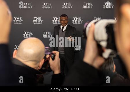 Londres, Royaume-Uni. 15 janvier 2024. Marcel Desailly (ancien joueur français) arrive lors des FIFA Best Awards 2024 à Londres, en Angleterre. (Pedro Porru/SPP) crédit : SPP Sport Press photo. /Alamy Live News Banque D'Images