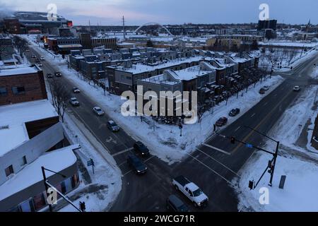 Des Moines, États-Unis. 15 janvier 2024. Des Moines, Iowa au coucher du soleil le 15 janvier 2024. Photo de Julia Nikhinson/ABACAPRESS.COM crédit : Abaca Press/Alamy Live News Banque D'Images