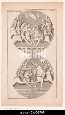 Deux scènes de la première croisade, Dominique Sornique (attribué à), 1729 - 1733 imprimer Paris gravure sur papier / gravure militant prosélytisme : guerre religieuse, croisade, etc. knight. murs  ville fortifiée Banque D'Images