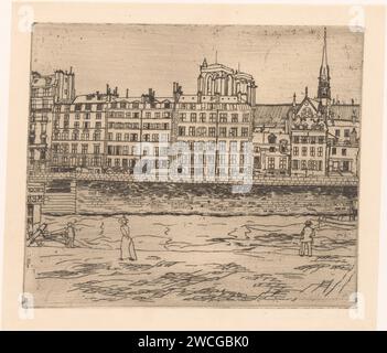 Île de la Cité à Paris, Gerrit Haverkamp, 1882 - 1904 imprimer l'Île de la Cité à Paris avec les tours de notre Dame, vu du quai de l'Hôtel-de-ville. quai de gravure de papier. Parties de l'extérieur de l'église et annexes : tower City Island. Seine Banque D'Images