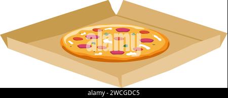 Pizza avec salami et fromage en boîte, collation ou repas Illustration de Vecteur