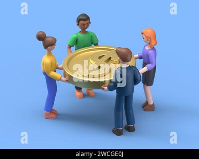 Concept de croissance financière. Peut être utilisé pour bannière Web, infographie, images de héros. Illustration 3D isométrique plate isolée sur fond bleu. Banque D'Images