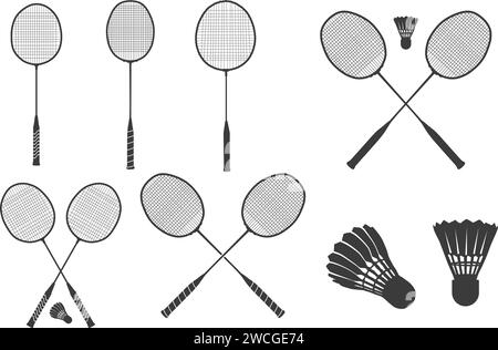 Silhouette de raquette de badminton, silhouette de raquette de Badminton et de volant, clipart de raquette de Badminton, silhouette de raquette Illustration de Vecteur