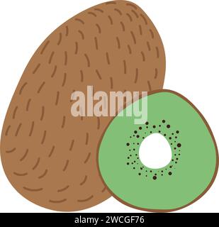 Kiwi, fruits exotiques tropicaux, tranches entières coupées Illustration de Vecteur