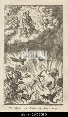 Vision de l'homme riche en enfer, Jan Luyken, 1681 imprimer Amsterdam papier gravure en enfer Dives voit Lazarus au paradis ; généralement Dives pointant vers sa langue Banque D'Images