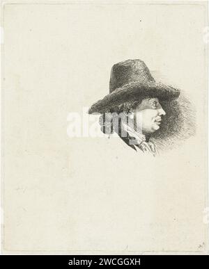 Feuille d'étude avec des portraits de Louis Bernard Coclers et de sa famille, Louis Bernard Coclers, tirage 1780 Portrait buste de Louis Bernard Coclers avec chapeau noir à droite. Leiden papier gravure de l'artiste et sa famille, parents, etc (+ portrait, autoportrait de l'artiste) Banque D'Images