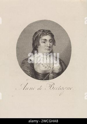 Portrait d'Anna van Brittany (Reine de France), Willem van Senus, 1784 - 1851 gravure sur papier Banque D'Images